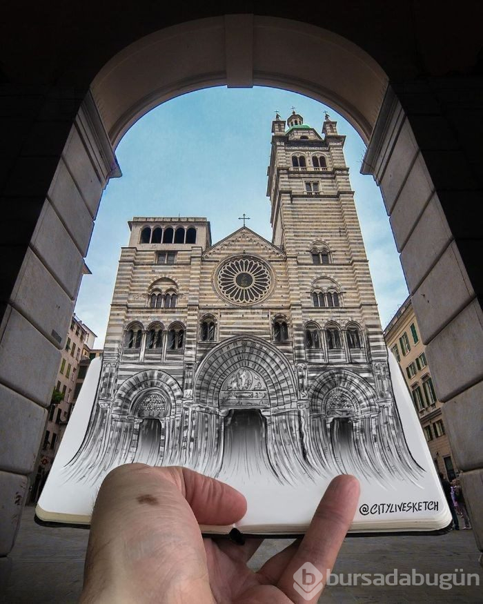 Seyahat fotoğraflarını eğlenceli çizimleriyle birleştiriyor (CityLiveSketch projesi)