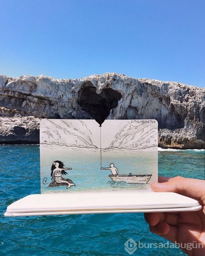 Seyahat fotoğraflarını eğlenceli çizimleriyle birleştiriyor (CityLiveSketch projesi)