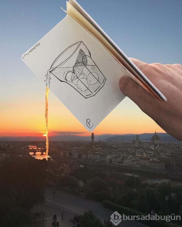 Seyahat fotoğraflarını eğlenceli çizimleriyle birleştiriyor (CityLiveSketch projesi)