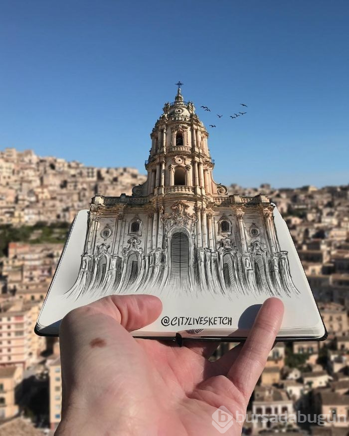 Seyahat fotoğraflarını eğlenceli çizimleriyle birleştiriyor (CityLiveSketch projesi)