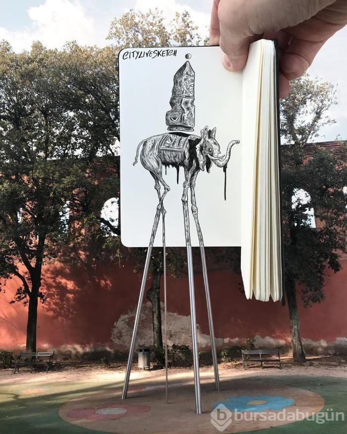 Seyahat fotoğraflarını eğlenceli çizimleriyle birleştiriyor (CityLiveSketch projesi)