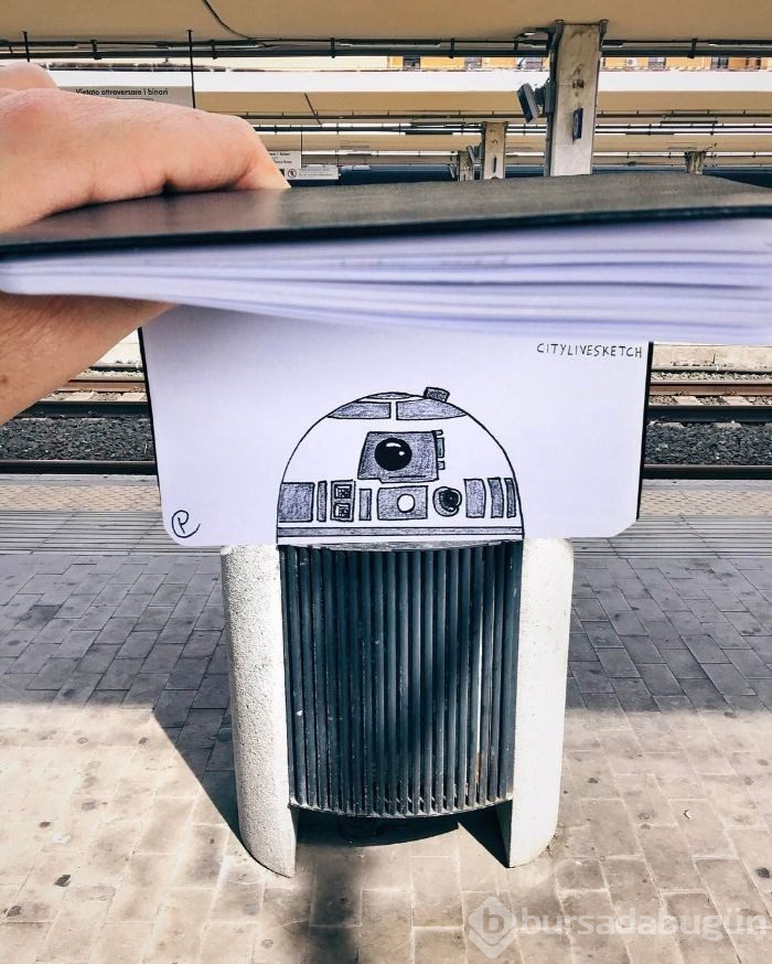Seyahat fotoğraflarını eğlenceli çizimleriyle birleştiriyor (CityLiveSketch projesi)