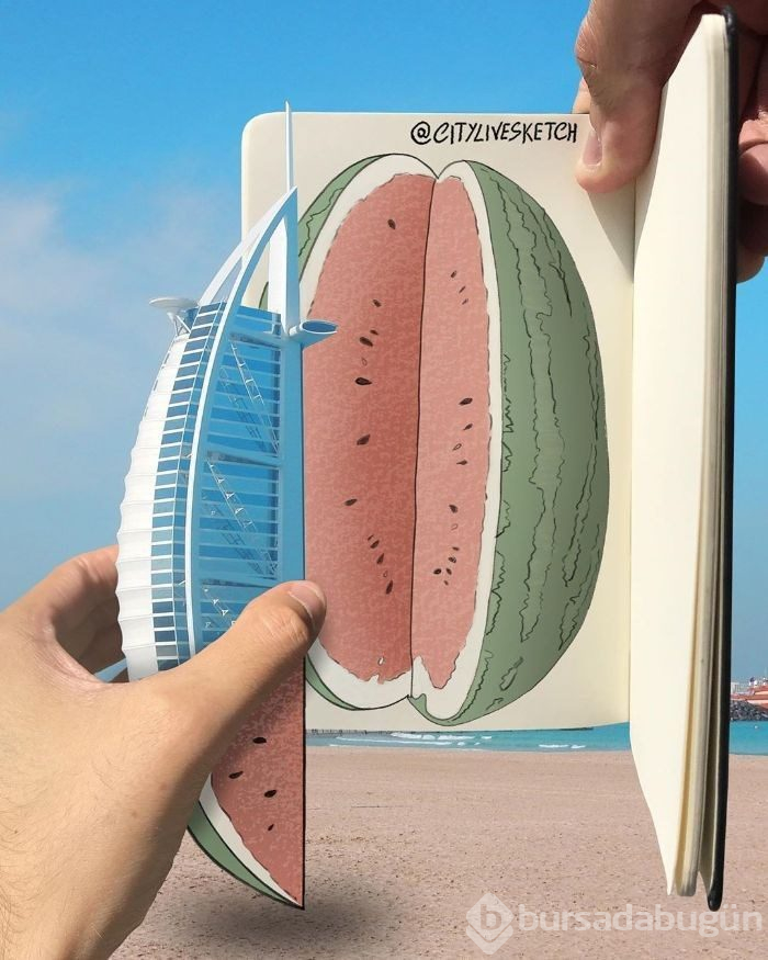 Seyahat fotoğraflarını eğlenceli çizimleriyle birleştiriyor (CityLiveSketch projesi)