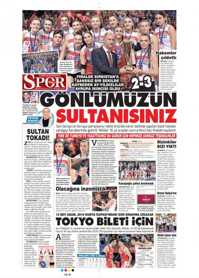 Günün spor manşetleri (09 Eylül 2019)