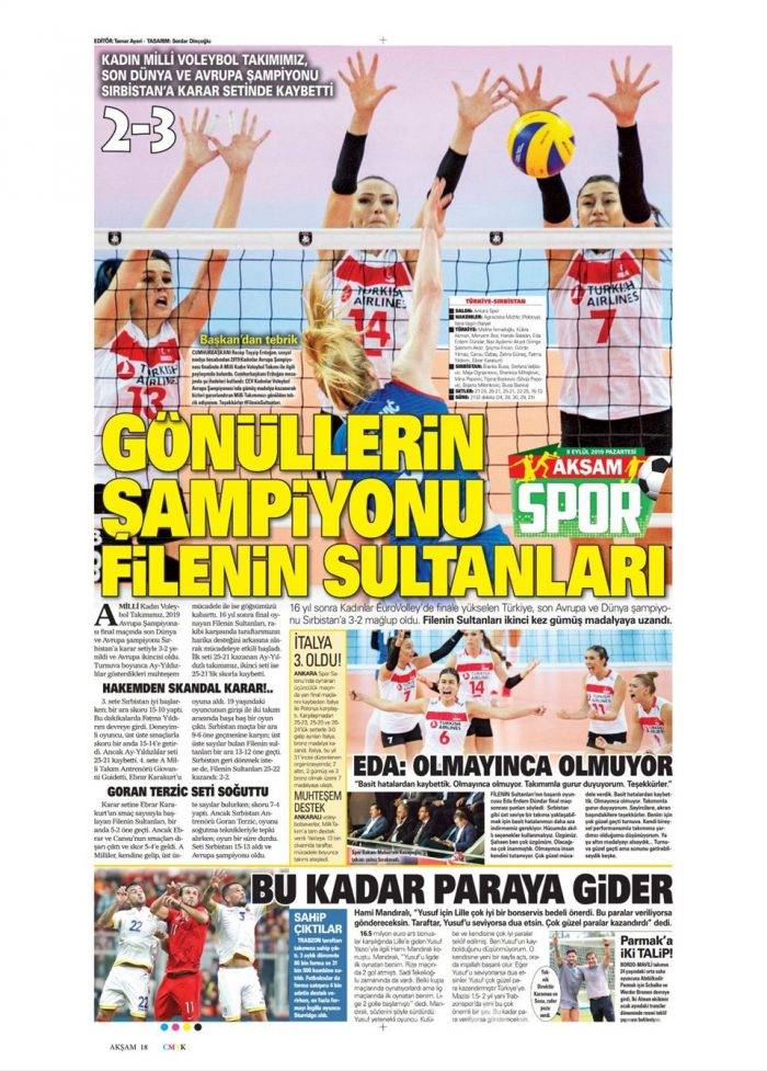 Günün spor manşetleri (09 Eylül 2019)
