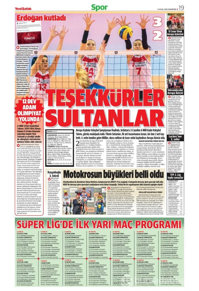 Günün spor manşetleri (09 Eylül 2019)