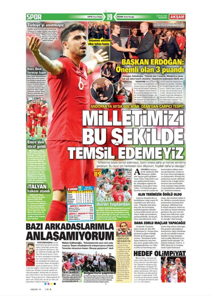 Günün spor manşetleri (09 Eylül 2019)