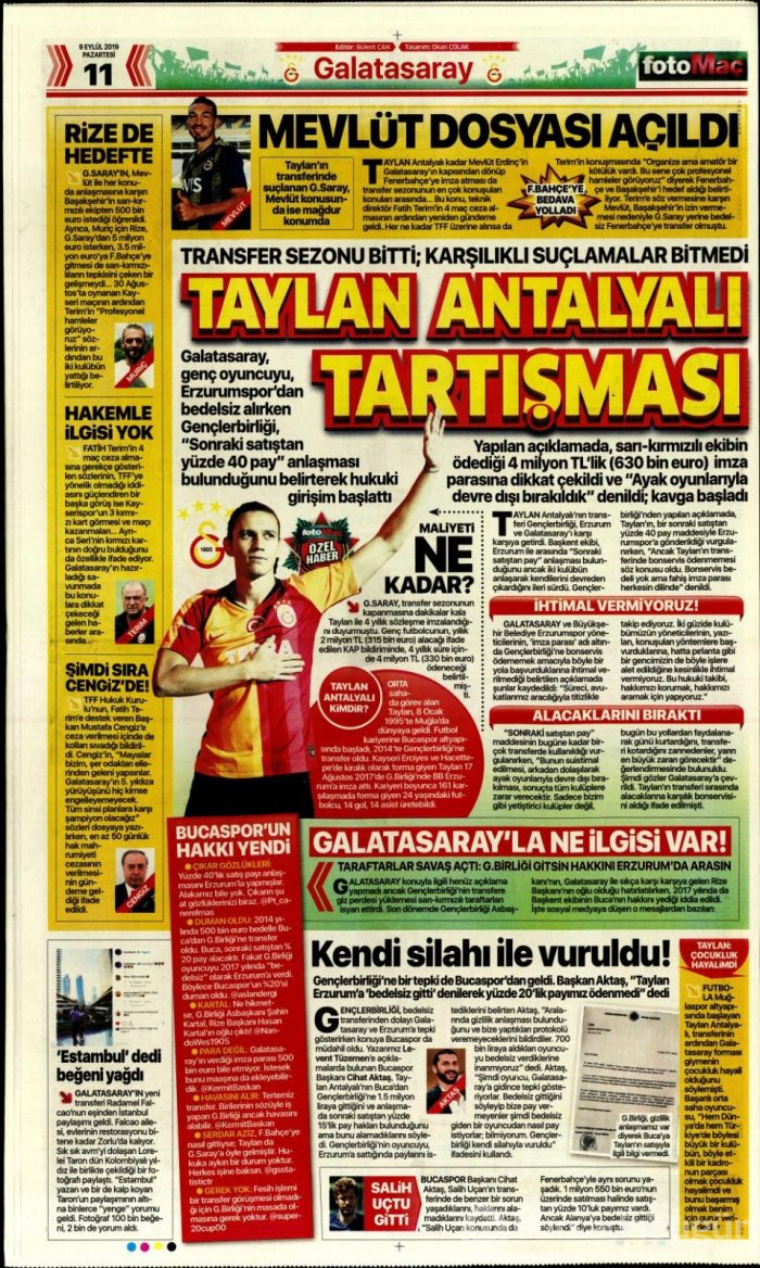 Günün spor manşetleri (09 Eylül 2019)