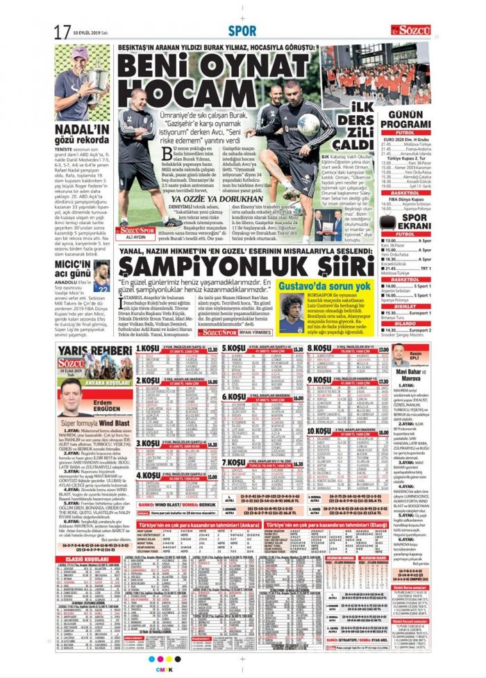 Günün spor manşetleri (10 Eylül 2019)