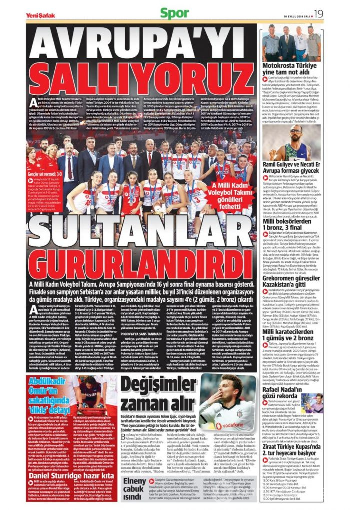 Günün spor manşetleri (10 Eylül 2019)