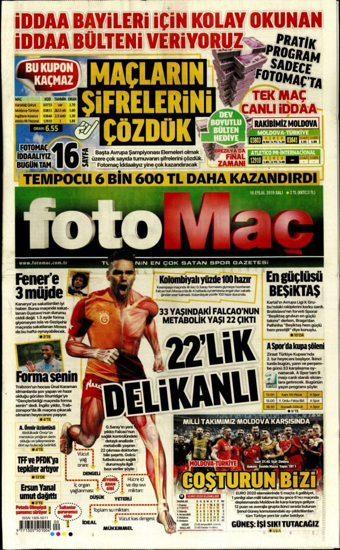 Günün spor manşetleri (10 Eylül 2019)