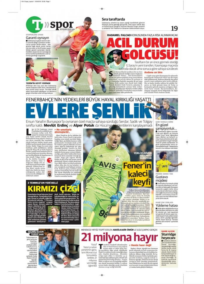 Günün spor manşetleri (10 Eylül 2019)