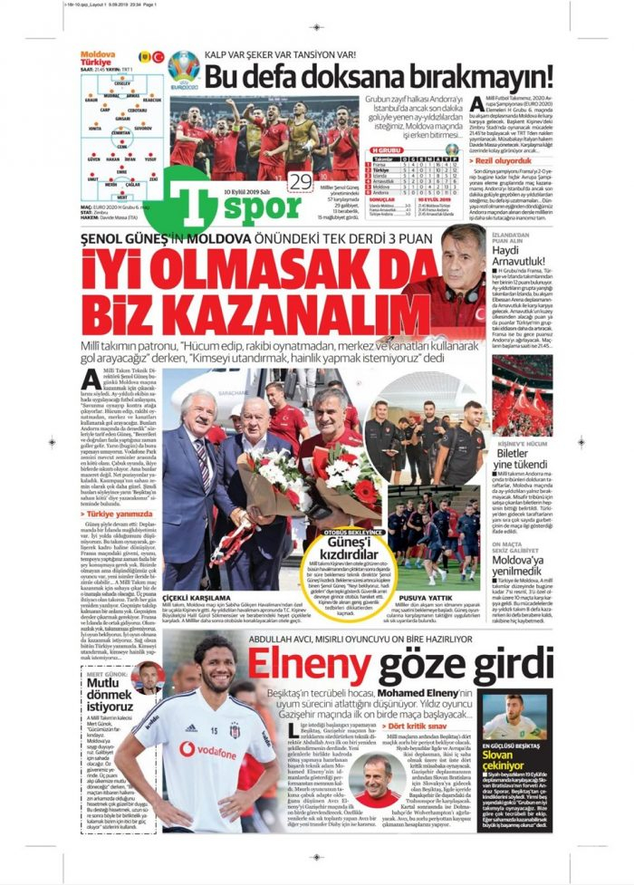 Günün spor manşetleri (10 Eylül 2019)