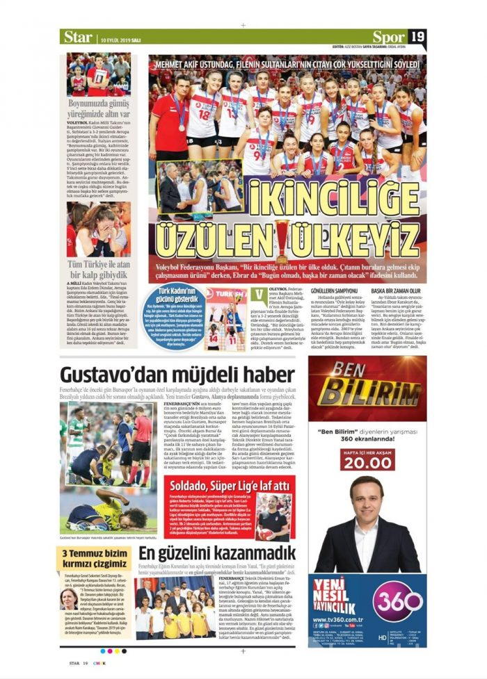 Günün spor manşetleri (10 Eylül 2019)