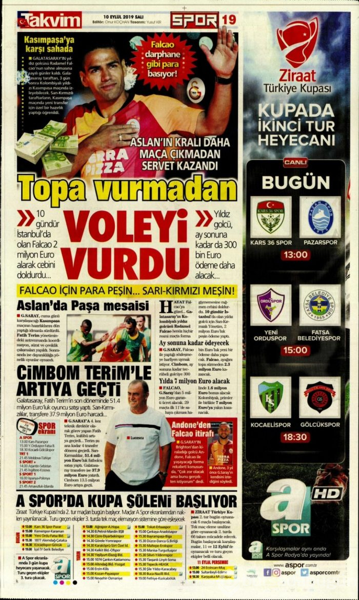 Günün spor manşetleri (10 Eylül 2019)