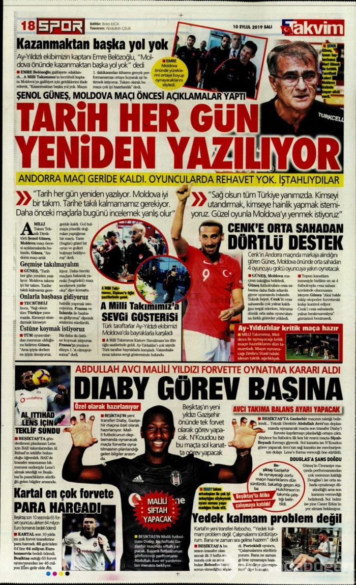 Günün spor manşetleri (10 Eylül 2019)