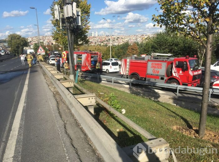 Haliç Köprüsü girişinde yangın çıktı trafik kilit!