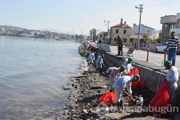 Petrol atığını 50 kişilik ekip temizliyor