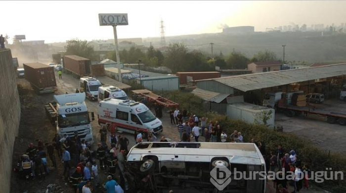 Gebze'de işçi servisi devrildi!