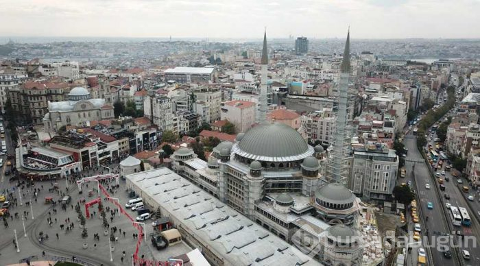Taksim Cami inşaatındaki son durum havadan fotoğraflandı