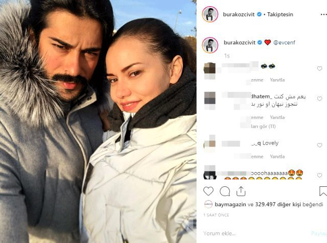 Burak Özçivit'in eşi Fahriye Evcen'le olan pozuna beğeni yağdı