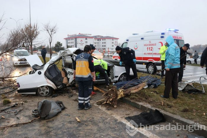 Ağaca çarpan otomobil hurdaya döndü!