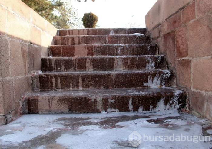 Erzurum'da süs havuzları buz tuttu