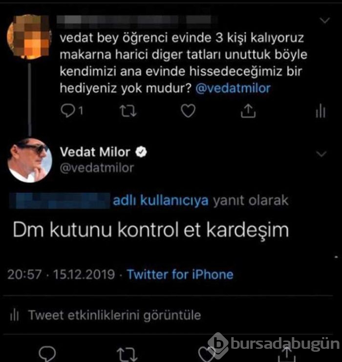 Vedat Milor jest yaptı! Takipçisine...