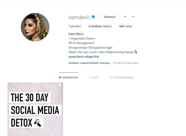 İrem Derici, tüm paylaşımlarını sildi
