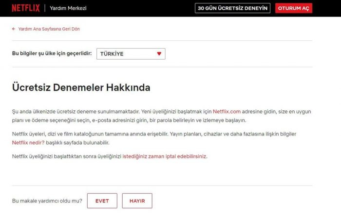 Netflix, deneme sürümünü kaldırdı