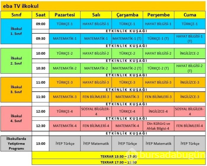 Uzaktan eğitim ders programı yayınladı