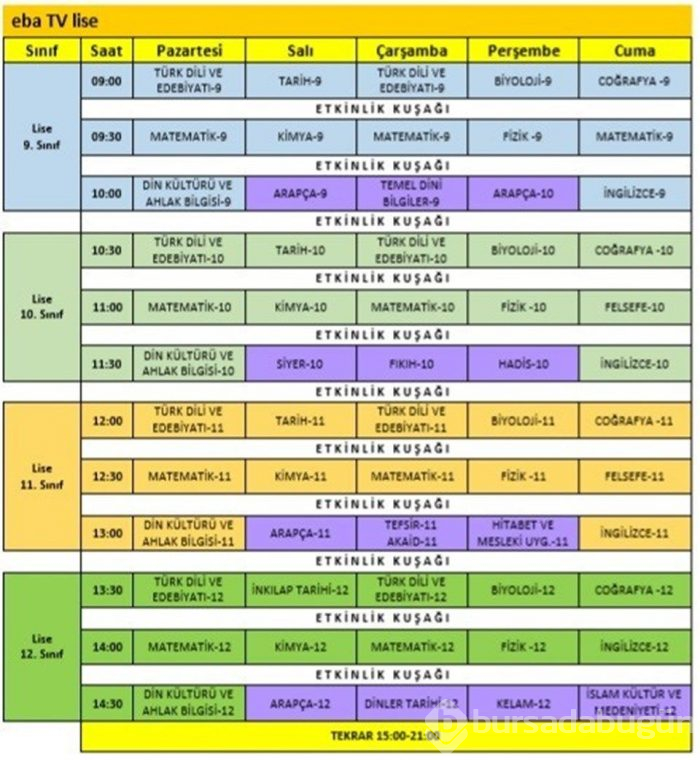 Uzaktan eğitim ders programı yayınladı