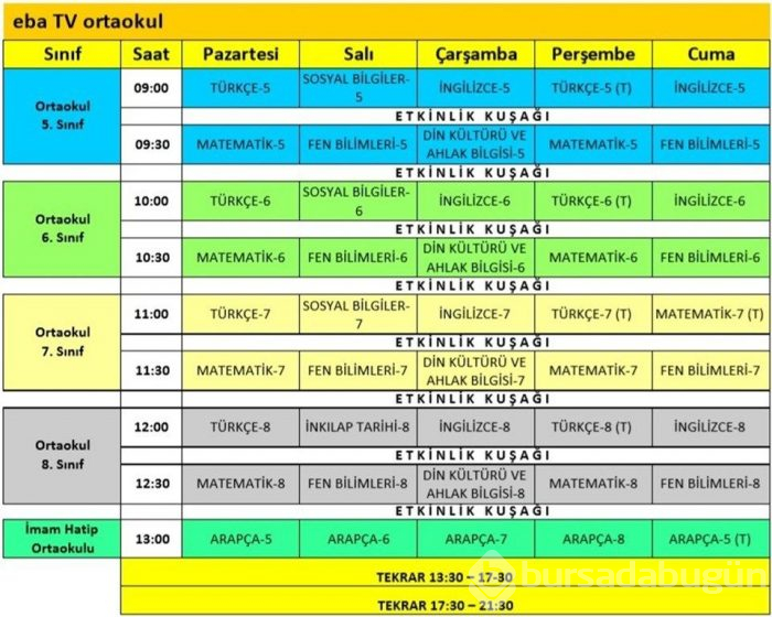 Uzaktan eğitim ders programı yayınladı