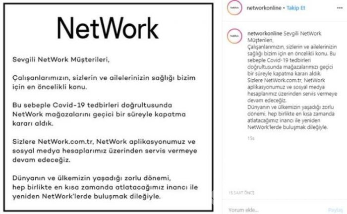 Salgın sebebiyle geçici süreliğine kepenk indiren duyuran firmalar