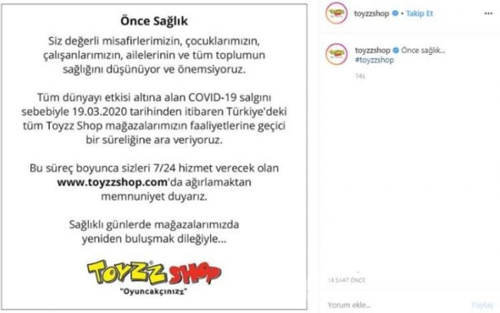 Salgın sebebiyle geçici süreliğine kepenk indiren duyuran firmalar