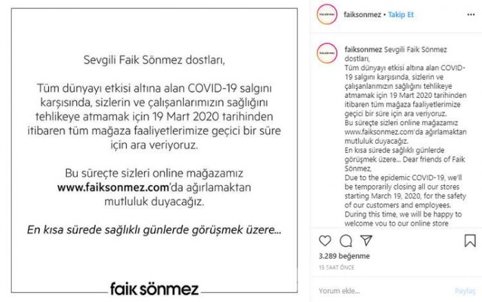 Salgın sebebiyle geçici süreliğine kepenk indiren duyuran firmalar