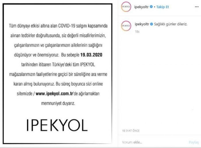 Salgın sebebiyle geçici süreliğine kepenk indiren duyuran firmalar