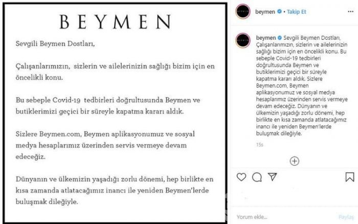 Salgın sebebiyle geçici süreliğine kepenk indiren duyuran firmalar