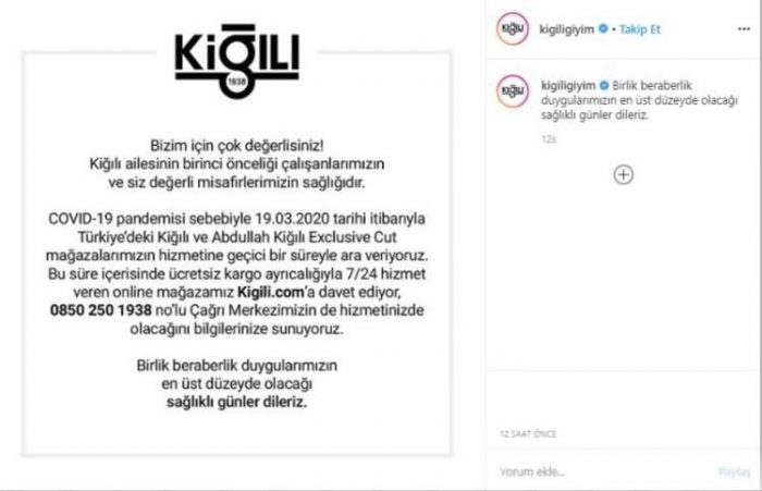 Salgın sebebiyle geçici süreliğine kepenk indiren duyuran firmalar