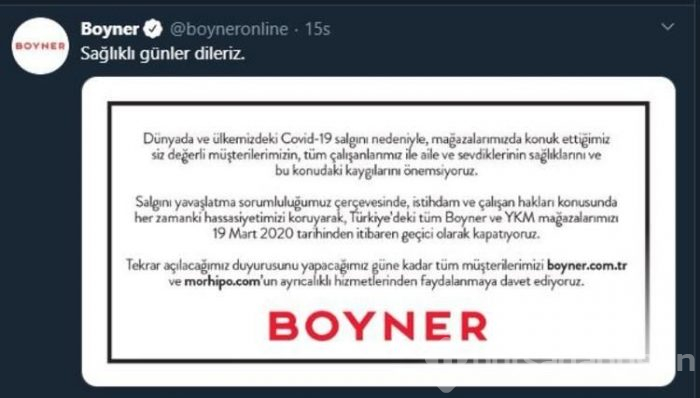 Salgın sebebiyle geçici süreliğine kepenk indiren duyuran firmalar