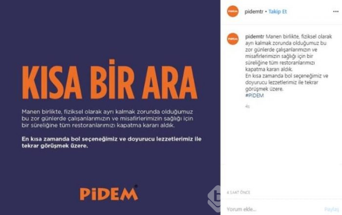 Salgın sebebiyle geçici süreliğine kepenk indiren duyuran firmalar