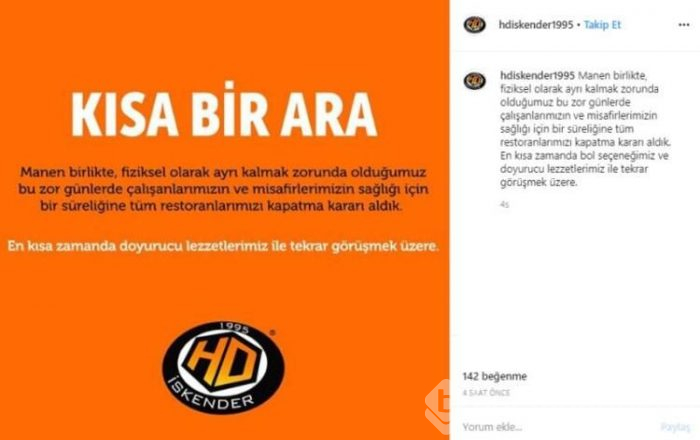 Salgın sebebiyle geçici süreliğine kepenk indiren duyuran firmalar