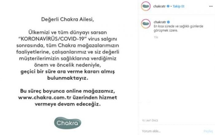 Salgın sebebiyle geçici süreliğine kepenk indiren duyuran firmalar