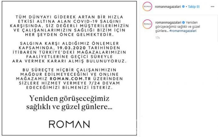 Salgın sebebiyle geçici süreliğine kepenk indiren duyuran firmalar