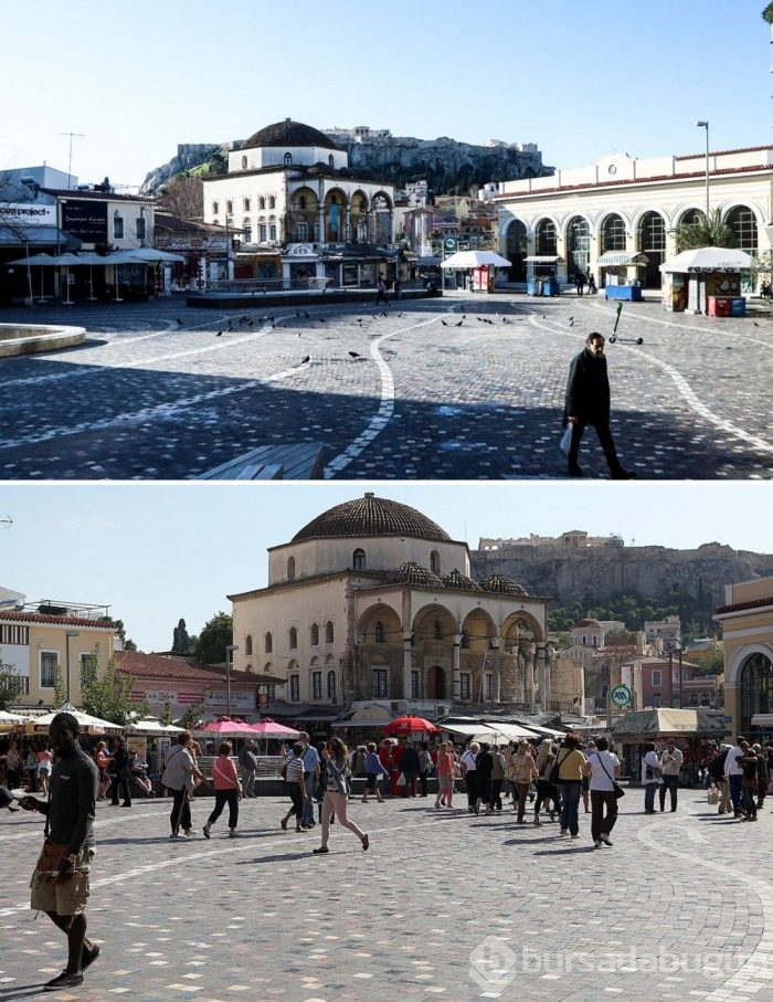 Dünyadan koronavirüs öncesi ve sonrası manzaralar