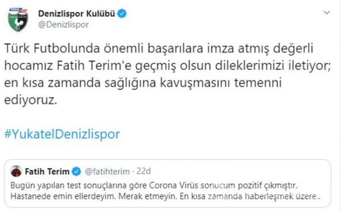 Corona virüs olduğunu açıklayan Fatih Terim'e destek!