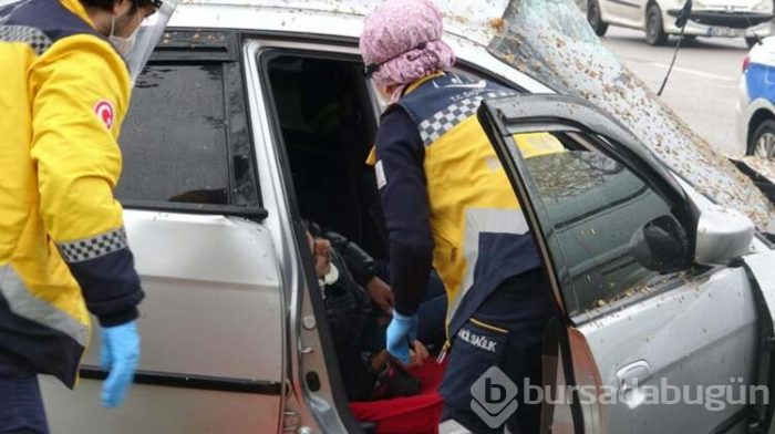 Yoldan çıkan otomobil ağaca çarptı