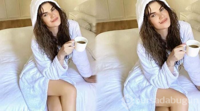 Tülin Şahin kahvesi ve bornozuyla "günaydın" dedi, beğeni yağmuruna tutuldu