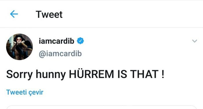Cardi B Hürrem Sultan taraftarı olduğunu açıkladı