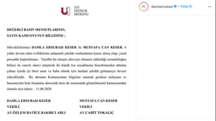 Damla Ersubaşı ve Mustafa Keser boşanıyor